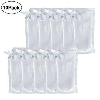 10шт Пластиковых герметичных мешочков для питья, фляжек с воронкой, контейнера для сока, пакетов для фляжек, прозрачных складных мешочков для ликера Многоразового использования