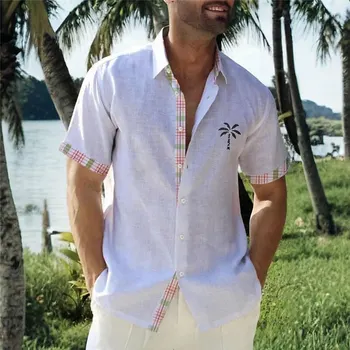 2024 Новая повседневная мужская рубашка Palm Tree на открытом воздухе, уличная повседневная летняя рубашка с короткими рукавами и манжетами на пуговицах
