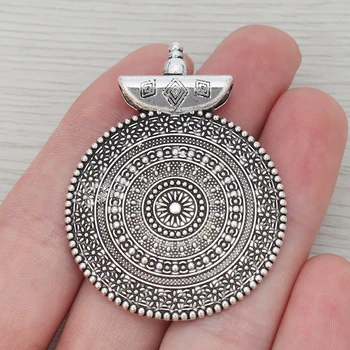 3 х тибетских серебряных богемских больших круглых цветочных подвески-амулета, подвески для ожерелий, ювелирных изделий 53x40 мм