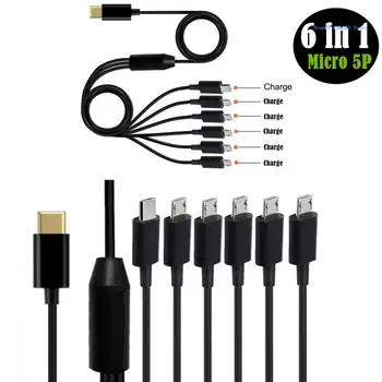 6 в 1 Многопортовый кабель USB C-Micro USB, кабель для быстрой зарядки мощностью 20 Вт, подходит для большинства мобильных электронных устройств C5AB