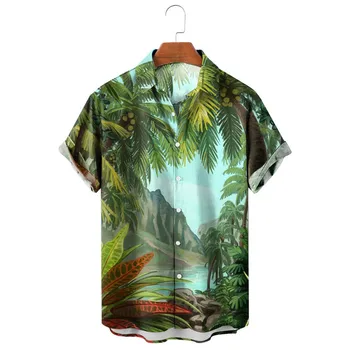 HX Модные Мужские Рубашки Гавайи, Богемия, Тропические Растения, Кокосовая Пальма, Повседневная Рубашка С 3D Принтом, Пляжная Рубашка С Коротким Рукавом