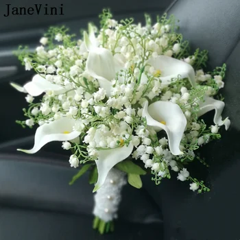 JaneVini Белые свадебные букеты Искусственные Каллы Тюльпан Ландыш Невесты Цветы подружки невесты Пляжный букет невесты