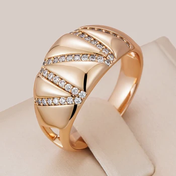 Kinel Новое кольцо из розового золота 585 пробы, мода 2022, роскошные женские кольца с натуральным цирконием в геометрической линии, изысканные украшения для вечеринок на каждый день