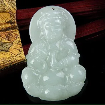 KYSZDL Мужская мода Ю камень Гуаньинь кулон Натуральный бирманский жадеит резьба Гуаньинь кулон ювелирные изделия подарки бесплатное ожерелье веревка