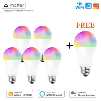Matter WiFi Умная светодиодная лампа E27 9 Вт TUYA/Smart Life RGBCW Умная лампа с регулируемой яркостью с регулируемой яркостью Поддержка Alexa Google Home Homekit Control