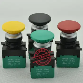 [SA ] Кнопка с подсветкой EMA 22 мм импортная самоустанавливающаяся /фиксирующаяся E2P4 *. M1/A1 красная желтая черная головка гриба 1NO-10P