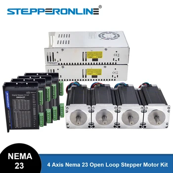 STEPPERONLINE Nema 23 4-осевой комплект фрезерного станка с ЧПУ 3N.m Комплект шагового двигателя с разомкнутым контуром + DM542T Шаговый драйвер + источник питания мощностью 250 Вт