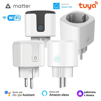 Tuya / Matter WIFI Smart EU Plug 16A Таймер Голосовой Розетки С Контролем Расхода Электроэнергии Через Homekit Alexa Siri Google Home eWeLink