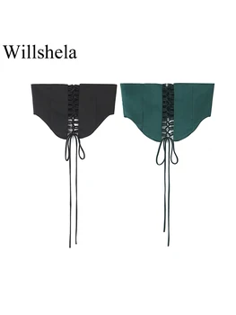 Willshela/ Женский модный однотонный корсет на шнуровке с застежкой-молнией сзади, укороченные топы, винтажный укороченный топ с вырезом лодочкой и открытой спиной, Шикарный женский укороченный топ для леди