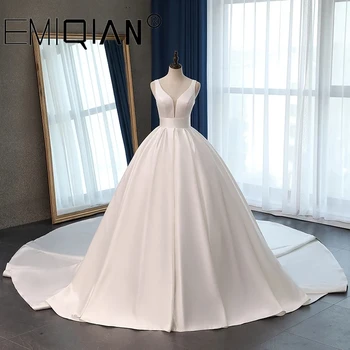Атласное свадебное платье с корсетом и длинным шлейфом на заказ, свадебные бальные платья большого размера Vestido De Noiva