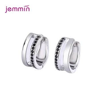 Аутентичные серебряные сверкающие свадебные серьги-кольца из серебра 925 пробы с черным цирконием, женские свадебные украшения