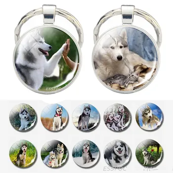 Брелок для собак Сибирский хаски, брелок для ключей, стеклянный кабошон, брелок для ключей, брелок для собак, украшения для животных, подарок для любителей собак