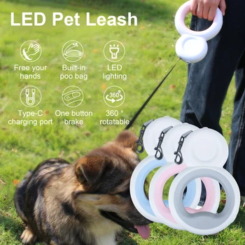 Выдвижной поводок для собак, Светящаяся светодиодная веревка-рулетка, Дизайнерский поводок для домашних собак, Автоматические поводки длиной 3 м Для маленьких и больших собак