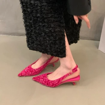 Дизайнерская женская обувь, новинка лета 2024, сверкающие стразы, женские босоножки, Пикантные модные вечерние туфли на тонком каблуке, Sandalias Mujer