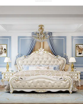 Европейская кровать из цельного дерева, элитная Главная спальня, двуспальная кровать 1,8 м, роскошная мягкая кровать принцессы из цельного дерева отечественного производства с резьбой