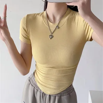 Женская футболка в американском ретро-стиле с коротким рукавом, тонкая женская футболка с круглым вырезом, женская одежда Harajuku