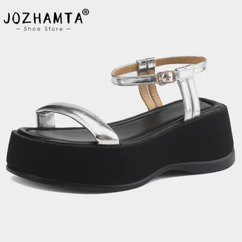 Женские босоножки JOZHAMTA, размер 34-40, женская обувь на высоком каблуке из натуральной кожи, Лето 2023, Босоножки на платформе, обувь на танкетке плоской формы