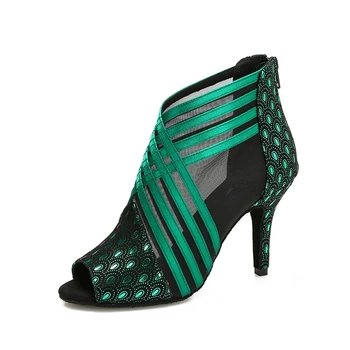 Женские ботинки для латиноамериканских танцев Женская обувь для сальсы Green Peacock Женская обувь для латиноамериканских танцев Профессиональная обувь для бальных танцев и вечеринок