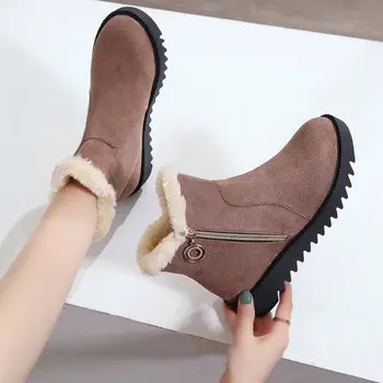 Женские ботинки, Зимние кроссовки 2021 года, теплые плюшевые зимние ботинки, хлопчатобумажные ботинки средней длины для женщин, Повседневная уличная женская обувь