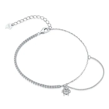 Женский браслет из стерлингового серебра 925 пробы с двойной строчкой из циркония, модный простой браслет с бриллиантами, цепочка с геометрическим дизайном, браслет