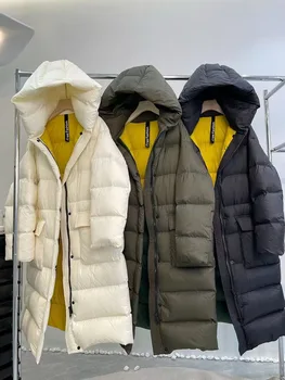 Женское Длинное Пуховое Пальто в Корейском Стиле, Толстая Теплая Куртка на 90 Белом Утином Пуху, Зимняя Модная Пуховая Куртка для Женщин, Парка, Пальто