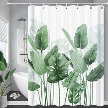 Зеленые листья растений, занавеска для душа, ткань из цветочных листьев, Водонепроницаемый полиэстер, занавеска для ванной, ширма для ванны, украшение для ванной