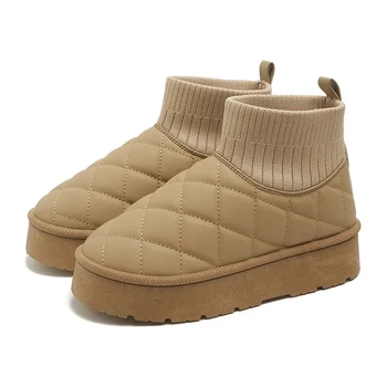 зимние ботинки на платформе, зимние ботинки, женская бархатная утепленная зимняя мода 2023 года, теплая хлопковая обувь без застежки с короткими рукавами