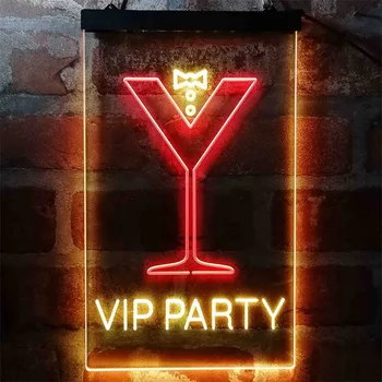 Изготовленная на Заказ Неоновая Вывеска VIP Party Bar Sign Двухцветный Светодиодный Неоновый Свет для Декора Стен Магазина Коктейльная Вечеринка Стеклянная Неоновая Вывеска Vip Party Neon