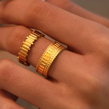 Кольца из нержавеющей стали Минималистичное геометрическое кольцо с регулируемым отверстием, модная текстура, Золотое кольцо для женщин, ювелирные изделия, подарки для банкетов