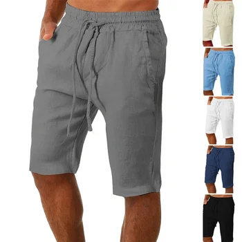 Летние мужские повседневные хлопчатобумажные льняные шорты-карго, мужские свободные спортивные пляжные шорты, спортивные штаны для спортзала с карманами, шорты Soild, мужская одежда