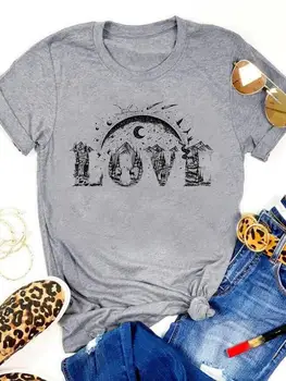 Летние футболки, мультяшная рубашка, женский короткий рукав, принт, женское любовное письмо, Лунный тренд, Милая одежда, модная футболка, графическая футболка