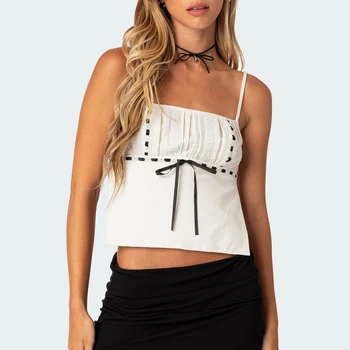 Летняя женская модная майка-бандаж с открытой спиной на бретельках, укороченные топы на бретельках, футболка без рукавов для клубной уличной одежды