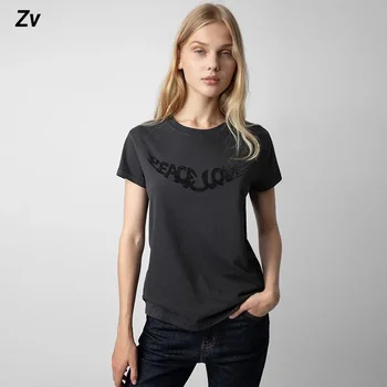 Летняя женская футболка из французского хлопка черного цвета с круглым вырезом и коротким рукавом, Тонкий повседневный однотонный женский топ-футболка