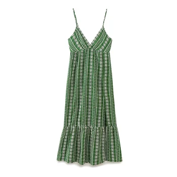 Лето 2023, Женское сексуальное платье Миди без рукавов с V-образным вырезом и разрезом спереди, открытое, с вышивкой