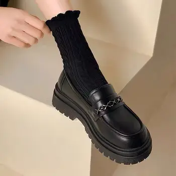 Маленькие Кожаные туфли Mary Jane в британском стиле, новинка весны 2023 года, Черные туфли на толстой подошве в стиле ретро