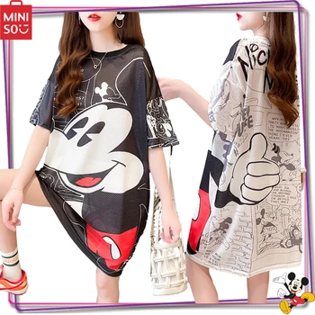 Милое женское платье с Микки Маусом от Disney Y2K, летняя футболка с коротким рукавом, Kawaii, Свободная одежда с коротким рукавом, подарок