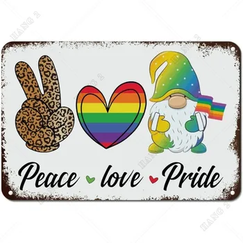 Мир Любовь Гордость Радужный Флаг Настенный Художественный Декор Металлическая вывеска Гомосексуалист Счастливый Июнь Гордость Металлический Художественный знак Месяц Гордости