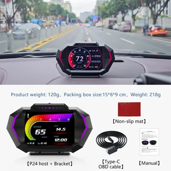 Многофункциональный OBD + GPS HUD P24 Цифровой Автомобильный Головной Дисплей HUD Спидометр Расход Топлива Температура Воды Измеритель Наклона с Сигнализацией