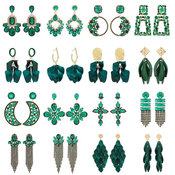 Модные роскошные висячие серьги серии Green Для женщин, элегантный блестящий геометрический кулон, великолепные украшения для ушей, аксессуары для ушей