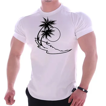 Мужская футболка, гавайская футболка для мужчин, трендовая мужская одежда, рубашки с принтом кокосовой пальмы, Летние спортивные футболки большого размера с коротким рукавом