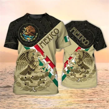 Мужская футболка с принтом национального флага Мексики, модная футболка с 3D рисунком Орла, короткий рукав, футболка оверсайз, футболка с круглым вырезом для отдыха, уличная одежда