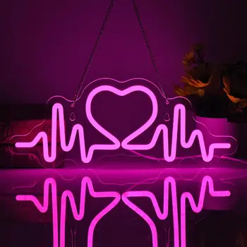 Неоновая вывеска в виде сердца, настенный декор, Лампа любви с регулируемой яркостью, работающая от USB, для спальни, комнаты девушки, Юбилея, Дня Святого Валентина, подарка на День рождения