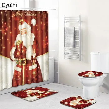 Нескользящий коврик для ванной комнаты с рождественским принтом DyuIhr из трех частей, Сиденье для унитаза, накладка для ног, аксессуары для ванной комнаты, впитывающая прокладка