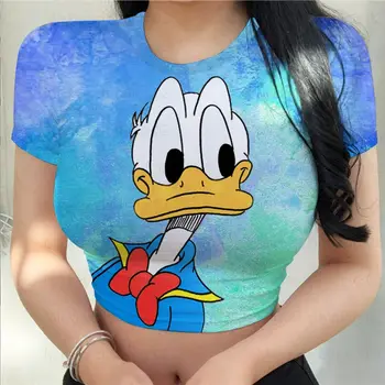 Новая женская футболка Disney - Donald Duck с мультяшным Рисунком, Летняя Милая футболка с 3D принтом, модная повседневная Сексуальная обтягивающая Одежда Y2k 3xl