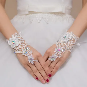 Новое поступление, Свадебные Перчатки без пальцев короткой длины Со Стразами, Кружевные Цветочные Перчатки для невесты