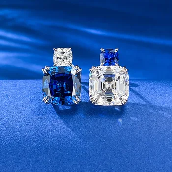 Новые серьги из серебра 925 пробы с синим и белым цирконом, маленькие и модные, с продвинутым дизайном.