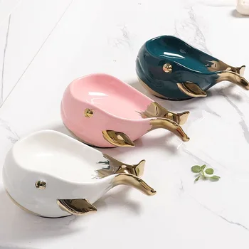 Новый 3-х Цветный керамический держатель для мыла в форме кита, кухонные Принадлежности для ванной комнаты, Мыльница, Тарелка для хранения мыла со сливом воды