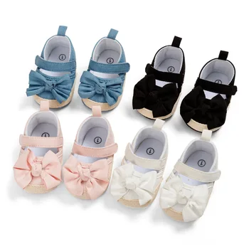 Обувь для новорожденных девочек, Обувь для малышей, хлопковая противоскользящая обувь принцессы с бантом, повседневная обувь для младенцев, Мягкая подошва, первые ходунки 0-18 м
