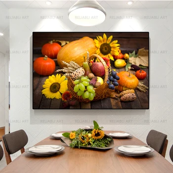 Осенние овощи и фрукты HD Картинки, настенная живопись на холсте, плакаты с овощной корзиной для декора стен в гостиной Без рамки