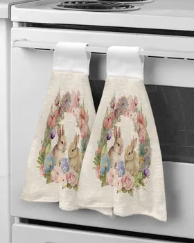 Пасхальный Кролик Яйца Акварельные Цветы Полотенца Для Рук Кухня Ванная Комната Подвесная Ткань Быстросохнущие Мягкие Впитывающие Полотенца Из Микрофибры